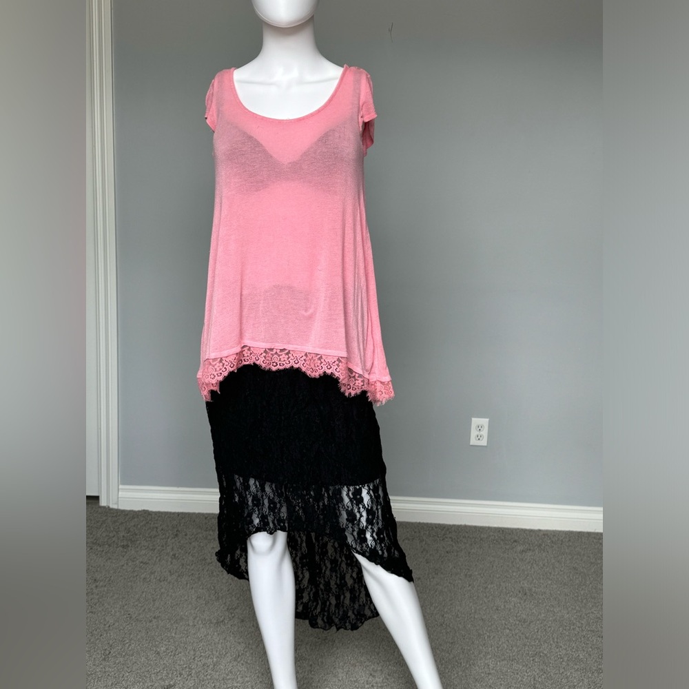 Candie's Pink Lace Blouse & No Boundaries Lace Skirt